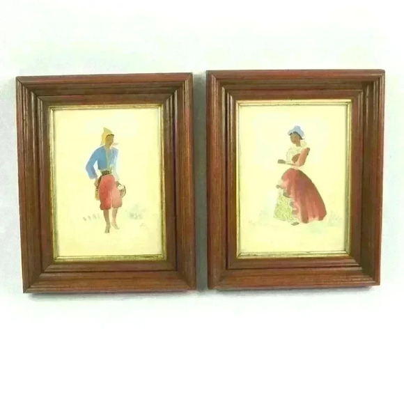 Midcentury Watercolor Paintings Spanish Colonial Figures by M. Wall 2 Vintage